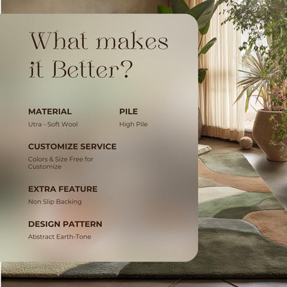 Abstract Sculpted Area Rug: Earth-Tone Olive & Sage, High-Low Texture