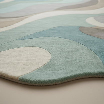 Abstract Wavy Rug, Organic Irregular Shape Area Rug, Mid Century Modern Carpet, Aqua Beige Living Room Rug, Custom Contemporary Decor