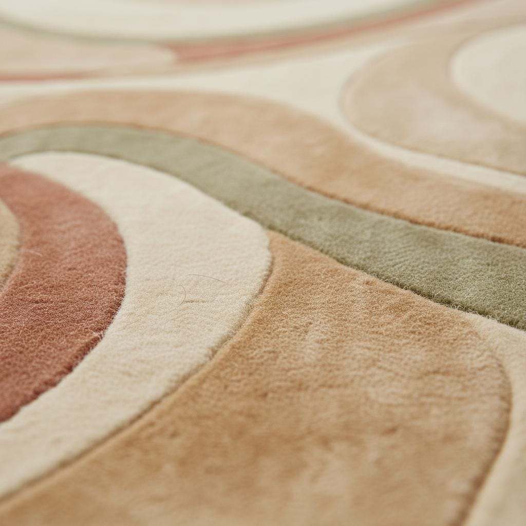 4x6 hand-tufted abstract area rug with cream, sage, and terracotta wave design, high-pile wool carpet for modern living rooms