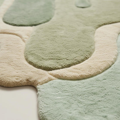 Abstract Green Melting Rug, Irregular Tufted Area Rug, Modern Organic Carpet