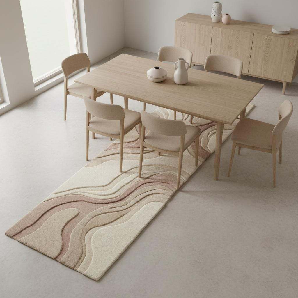 Abstract Neutral Runner Rug, Modern Hand Tufted Carpet for Kitchen Hallway