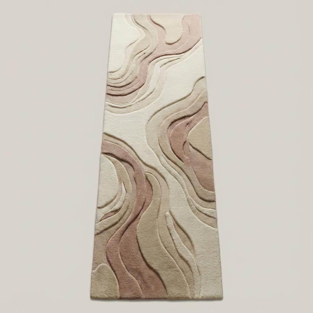 Abstract Neutral Runner Rug, Modern Hand Tufted Carpet for Kitchen Hallway