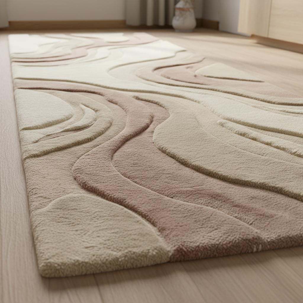 Abstract Neutral Runner Rug, Modern Hand Tufted Carpet for Kitchen Hallway