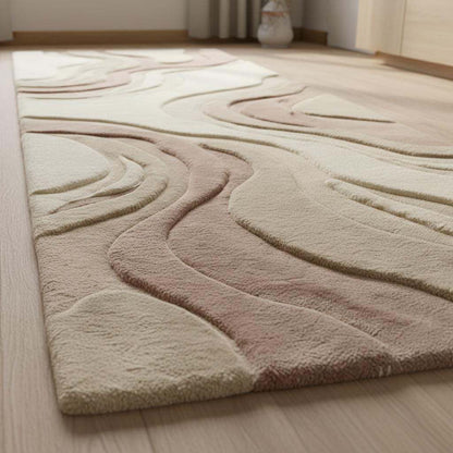 Abstract Neutral Runner Rug, Modern Hand Tufted Carpet for Kitchen Hallway