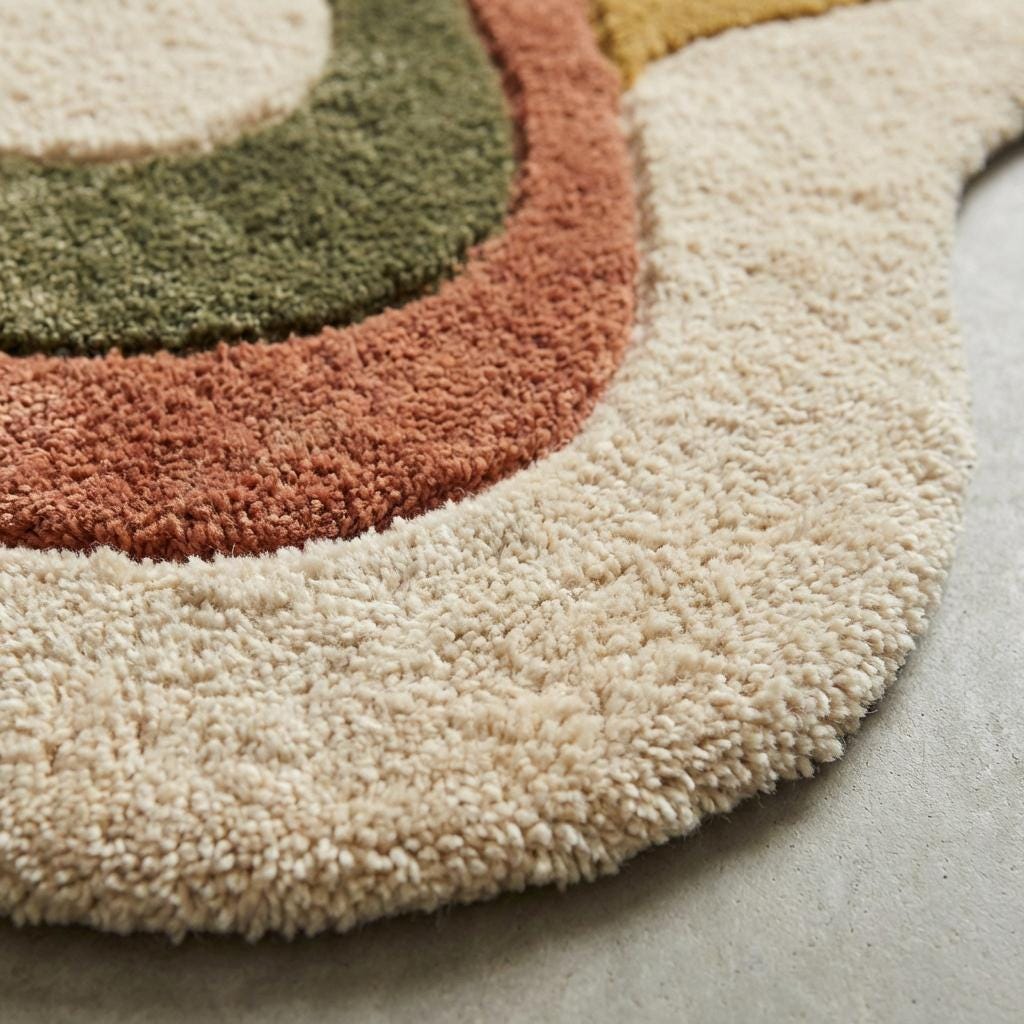 Abstract Organic Shaped Area Rug, Modern Boho Cream Plush Carpet Decor