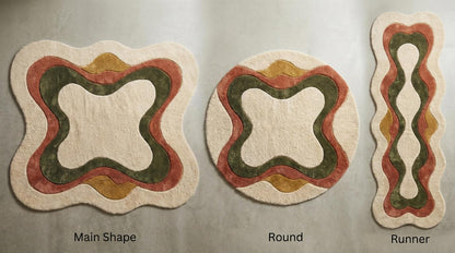 Abstract Organic Shaped Area Rug, Modern Boho Cream Plush Carpet Decor