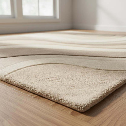 Abstract Wavy Area Rug, Neutral Beige Sculpted Modern Carpet
