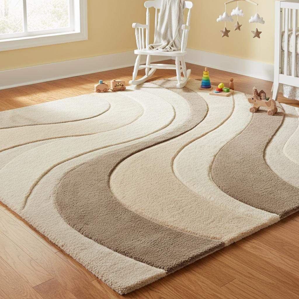 Abstract Wavy Area Rug, Neutral Beige Sculpted Modern Carpet