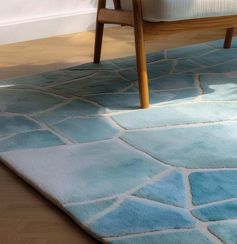 Aqua Blue Abstract Rug: Modern Ocean Wave Area Carpet