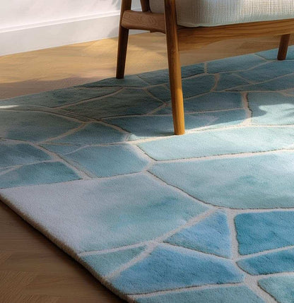 Aqua Blue Abstract Rug: Modern Ocean Wave Area Carpet