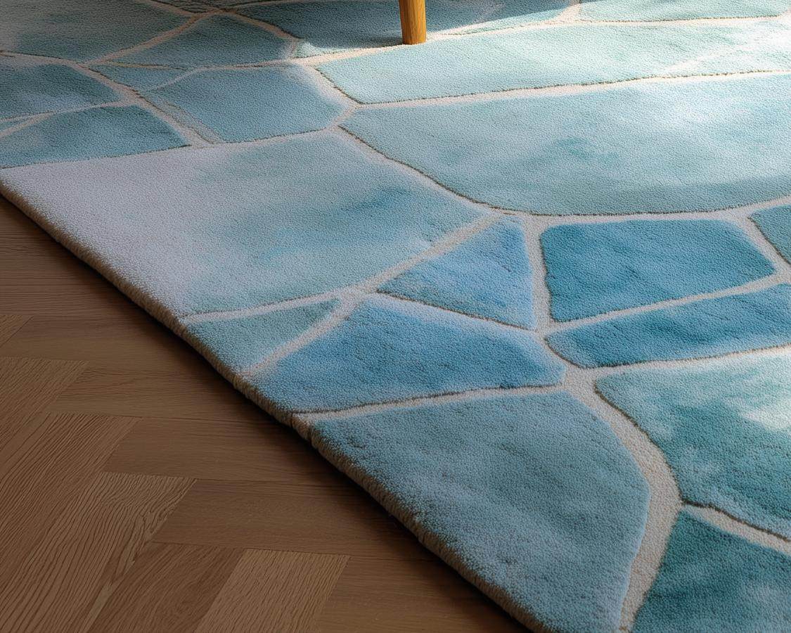 Aqua Blue Abstract Rug: Modern Ocean Wave Area Carpet