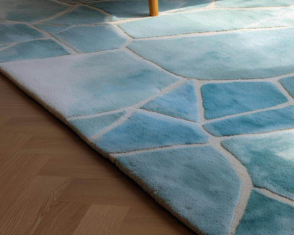 Aqua Blue Abstract Rug: Modern Ocean Wave Area Carpet