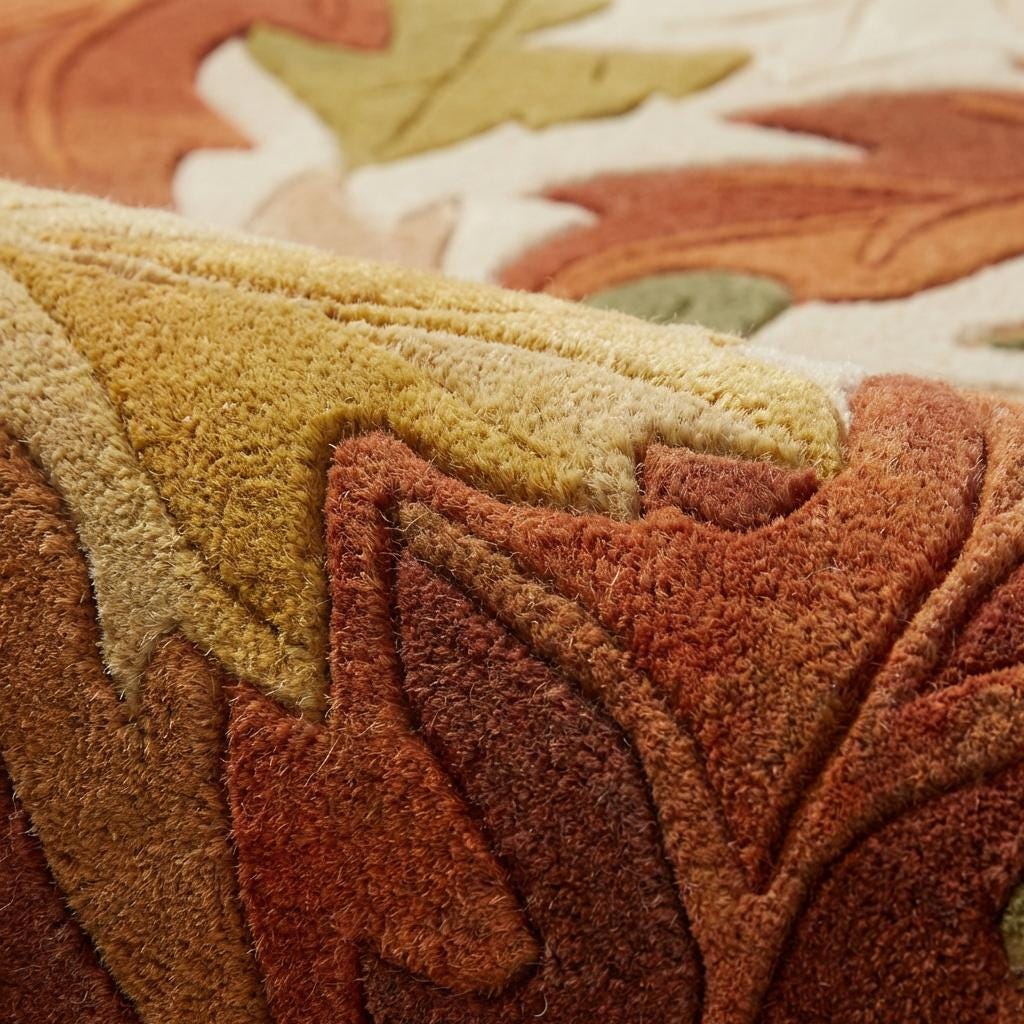 Autumn Leaf Area Rug, Hand Tufted Fall Living Room Carpet, Cozy Nature Decor, Rustic Modern Floor Rug