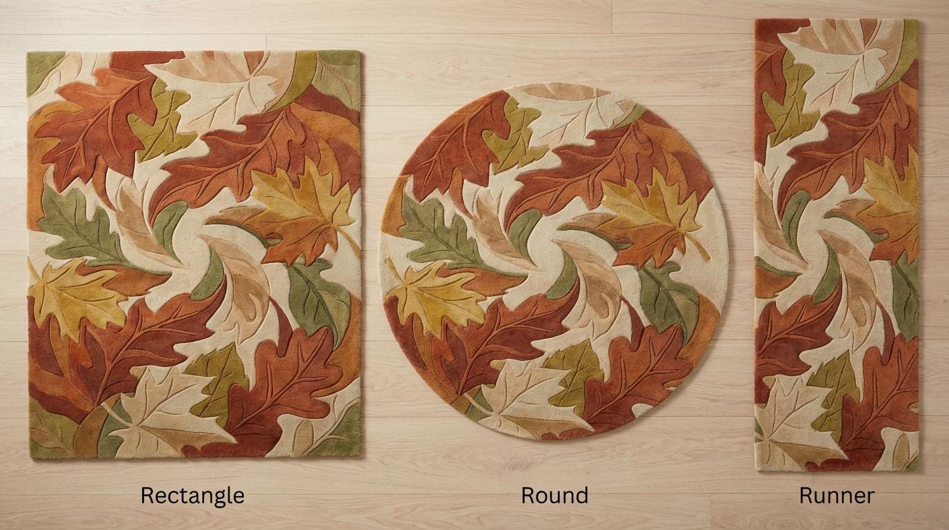 Autumn Leaf Area Rug, Hand Tufted Fall Living Room Carpet, Cozy Nature Decor, Rustic Modern Floor Rug