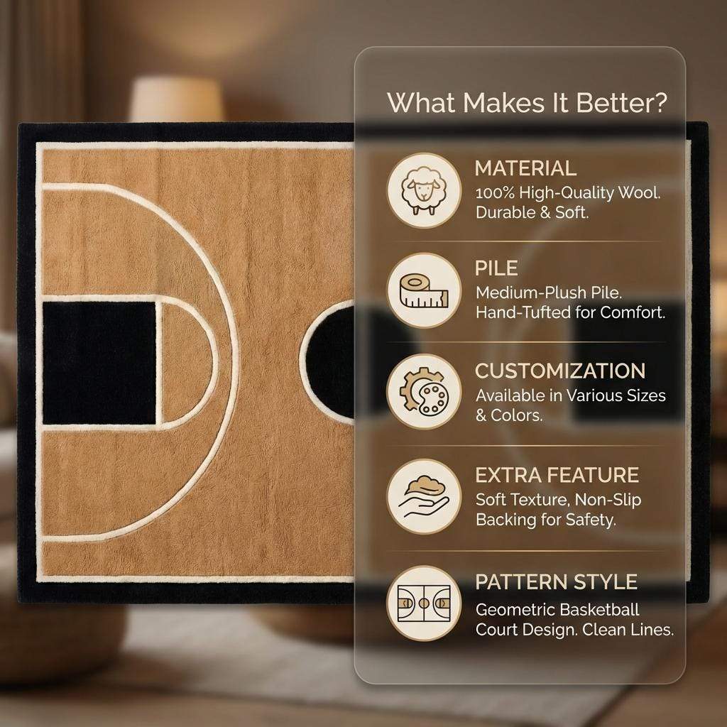 Basketball Court Area Rug Modern Geometric Kids Room Decor