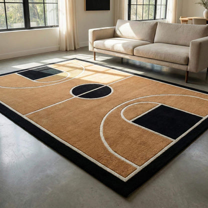 Modern geometric basketball court area rug for kids room decor