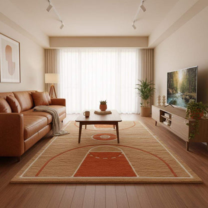 Hand-tufted style basketball rug displaying precise line work and plush surface designed for comfort and play.