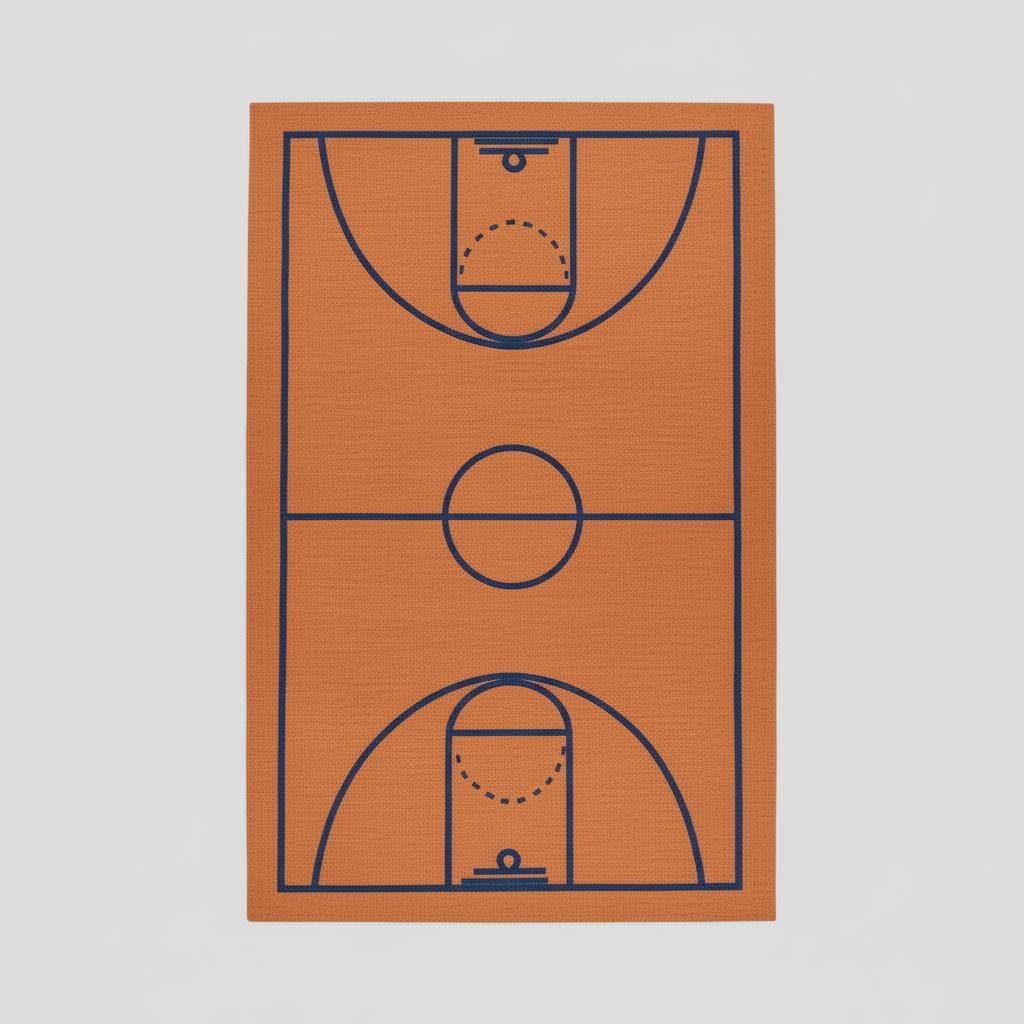 Large sports theme area rug with basketball court design placed in a contemporary living room, perfect for game rooms and kids spaces. __etsy:7315587178