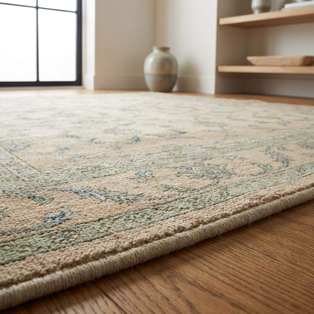 Beige Sage Floral Vine Pattern Hand Knotted Area Rug