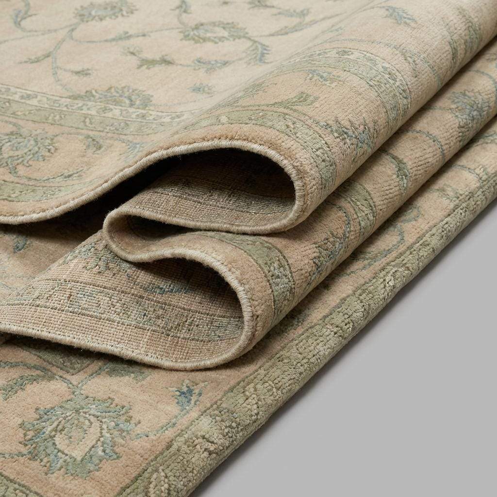 Beige Sage Floral Vine Pattern Hand Knotted Area Rug