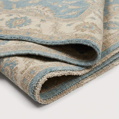Blue Oushak Floral Hand Knotted Area Rug for Living Room