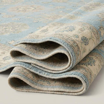 Blue Oushak Hand Knotted Rug, Traditional Floral Carpet, Turkish Inspired Wool Area Rug, Bedroom Decor __etsy:8085148696