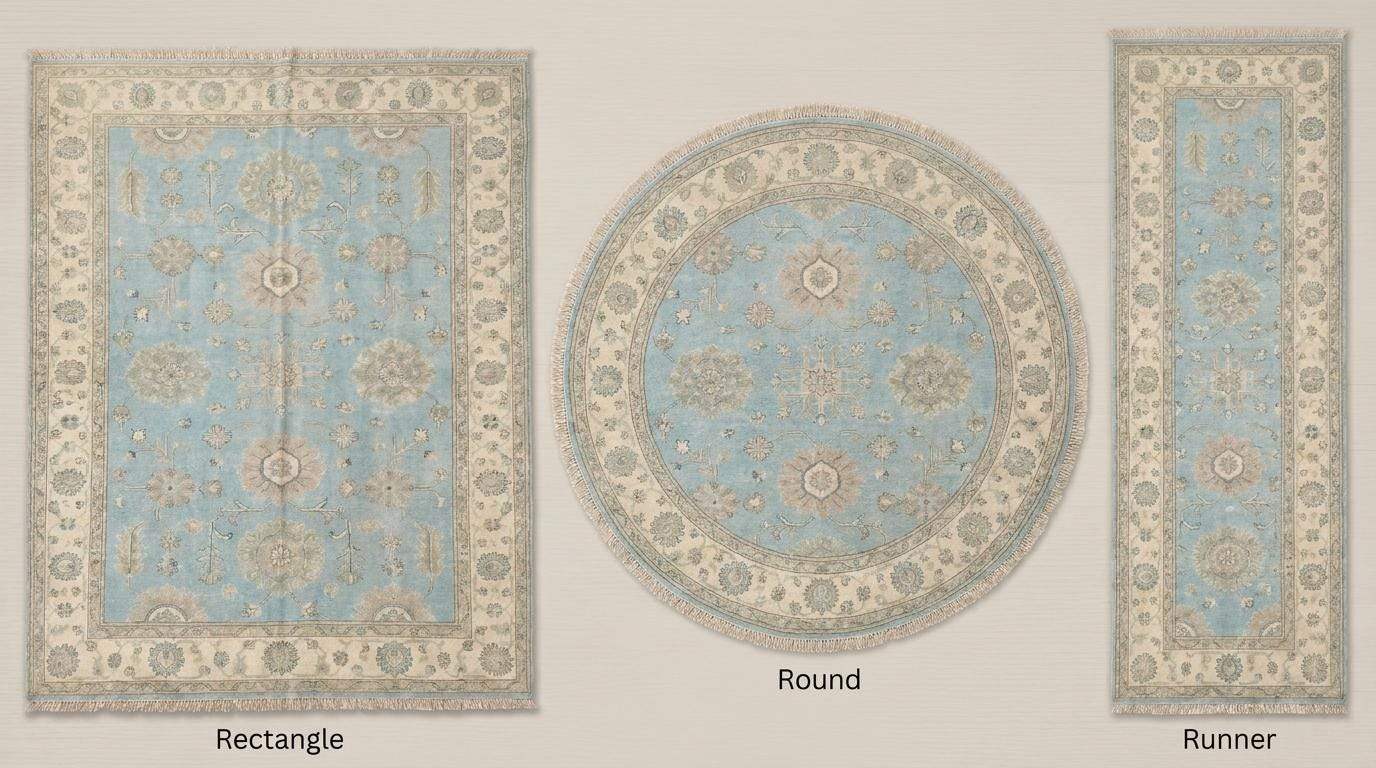 Rectangle Oushak area rug design adaptable for large room rugs, hallway runners, round custom rugs, and bespoke sizes __etsy:8085148502