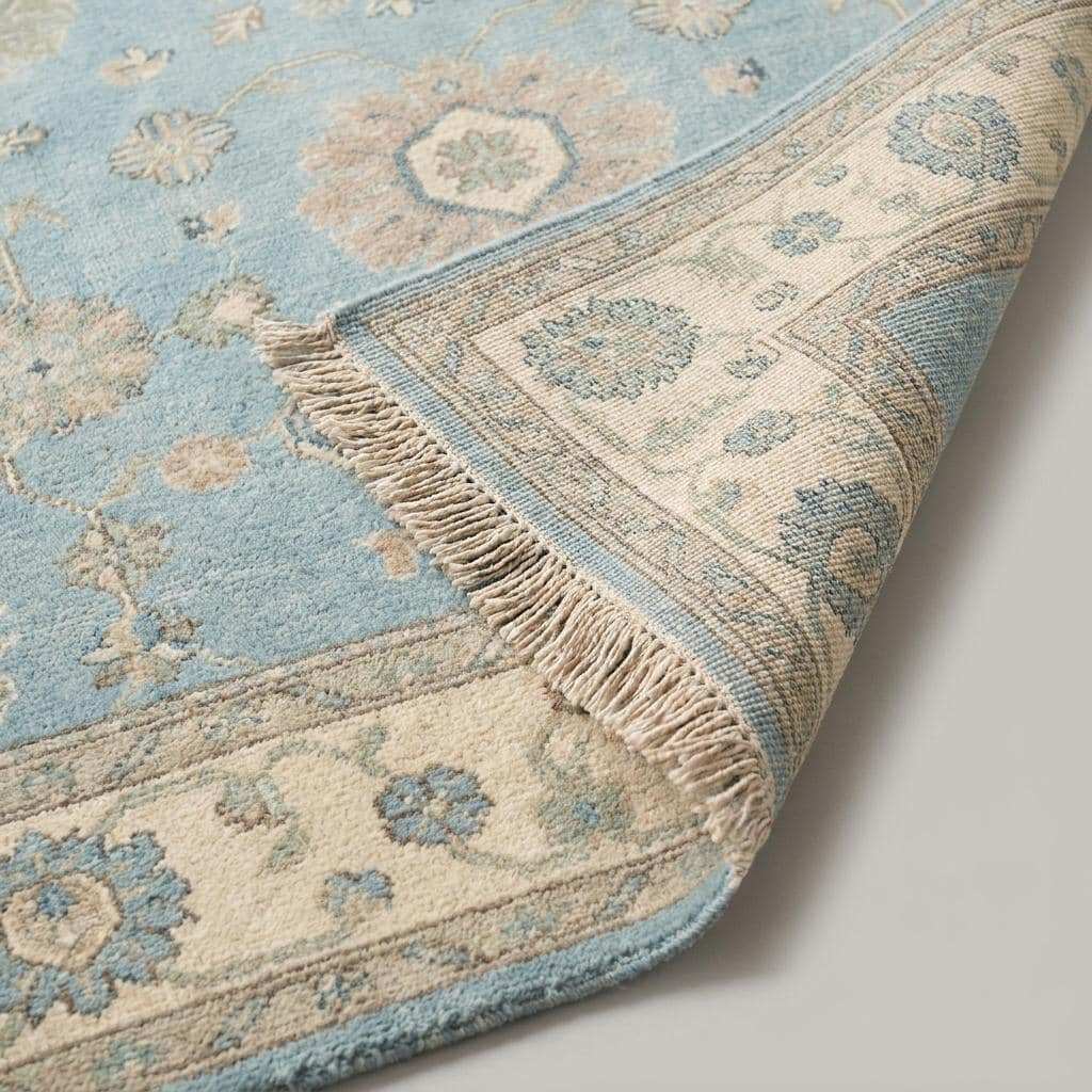 Blue Oushak Hand Knotted Rug, Traditional Floral Carpet, Turkish Inspired Wool Area Rug, Bedroom Decor __etsy:8133058807