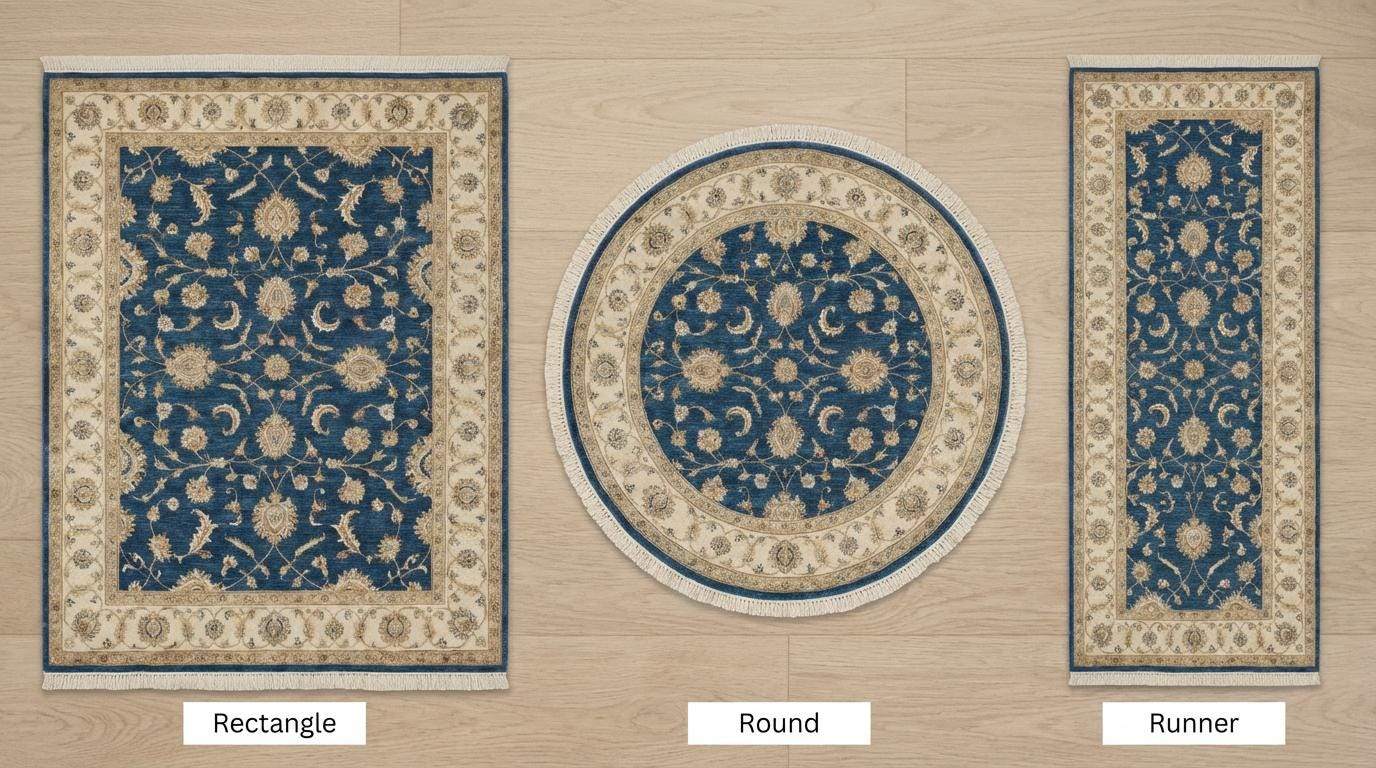 Blue Oushak hand knotted wool area rug with traditional floral design and natural wool fringe