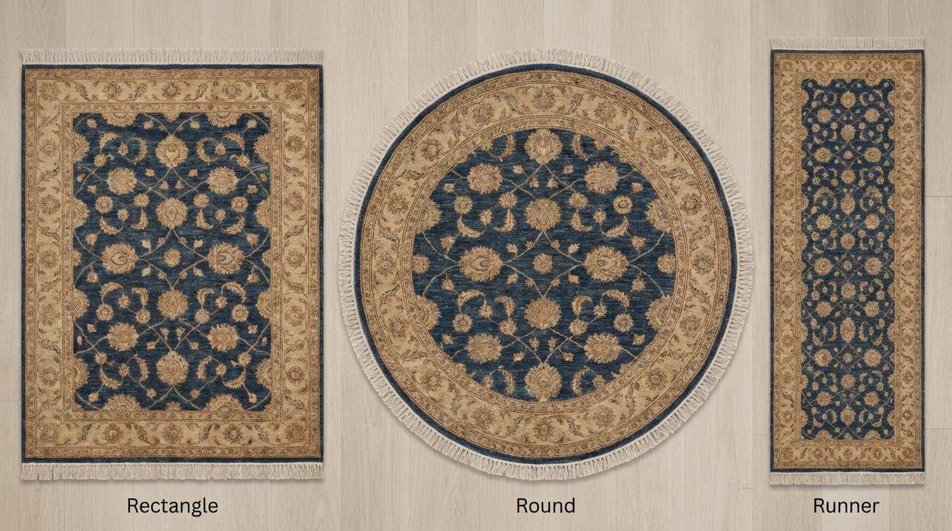 Blue Persian Floral Wool Rug, Hand Knotted Traditional Living Room Carpet