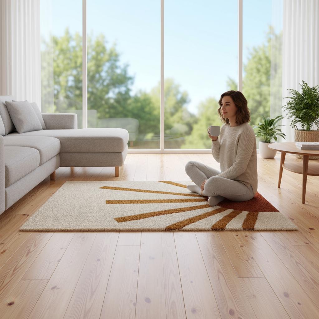 Boho Sun Rug: Cream & Terracotta Sunrise Tufted Accent Carpet