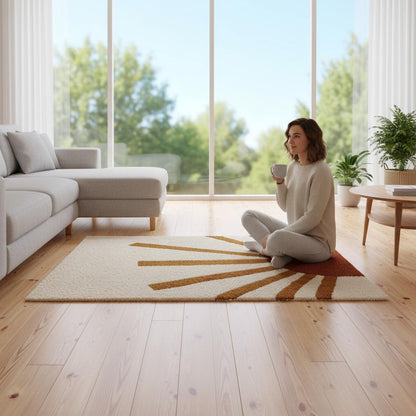 Boho Sun Rug: Cream & Terracotta Sunrise Tufted Accent Carpet