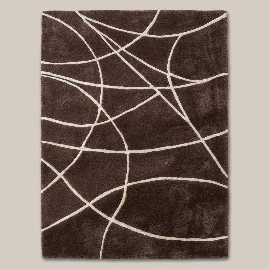 Brown Modern Geometric Area Rug – Chocolate & Cream Abstract Line Carpet for Living Room, Bedroom, Neutral Home Decor, Soft Minimalist Rug