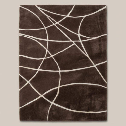 Brown Modern Geometric Area Rug – Chocolate & Cream Abstract Line Carpet for Living Room, Bedroom, Neutral Home Decor, Soft Minimalist Rug