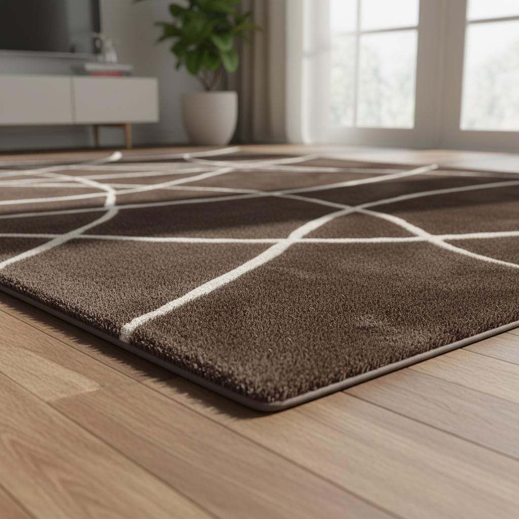 Brown Modern Geometric Area Rug – Chocolate & Cream Abstract Line Carpet for Living Room, Bedroom, Neutral Home Decor, Soft Minimalist Rug