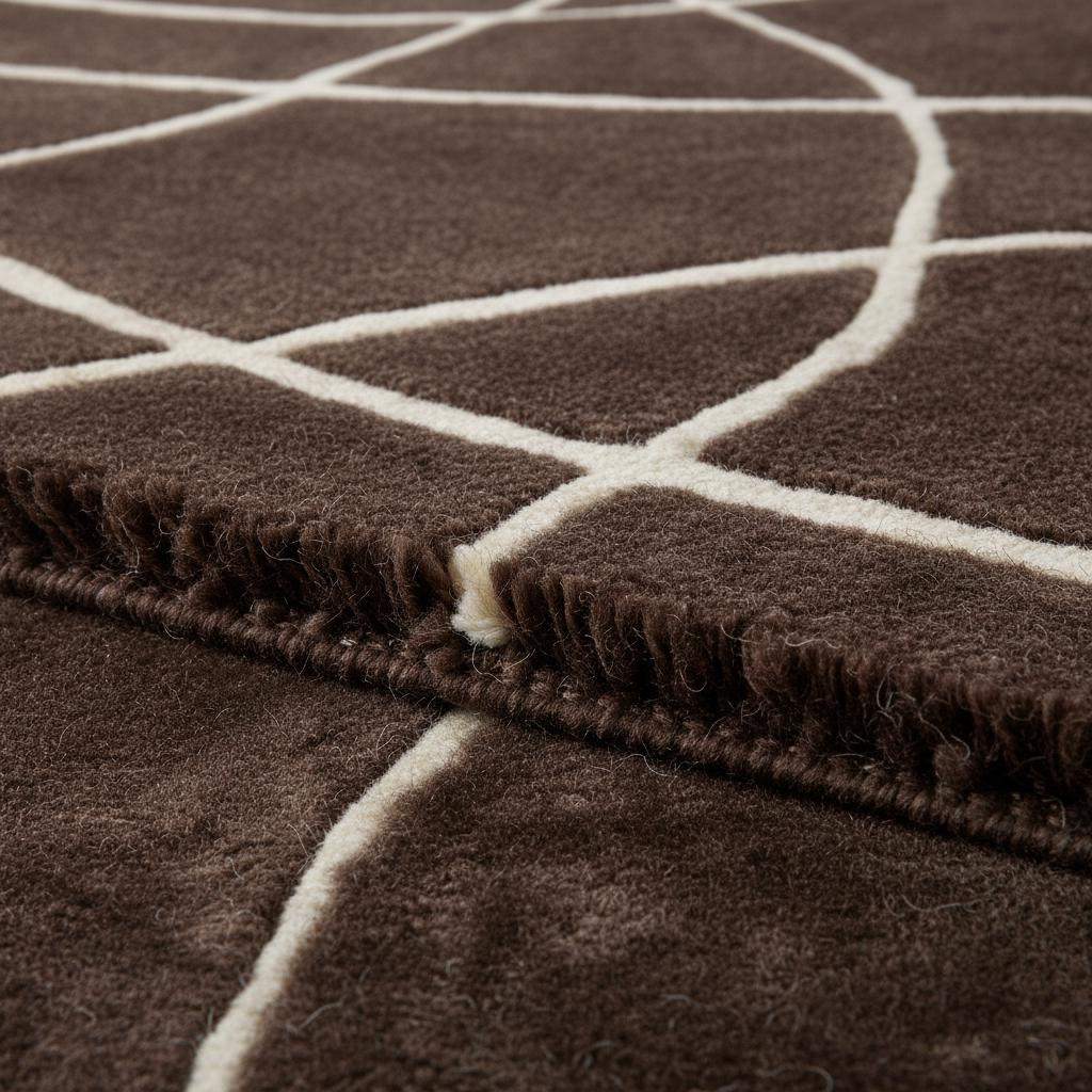 Brown Modern Geometric Area Rug – Chocolate & Cream Abstract Line Carpet for Living Room, Bedroom, Neutral Home Decor, Soft Minimalist Rug