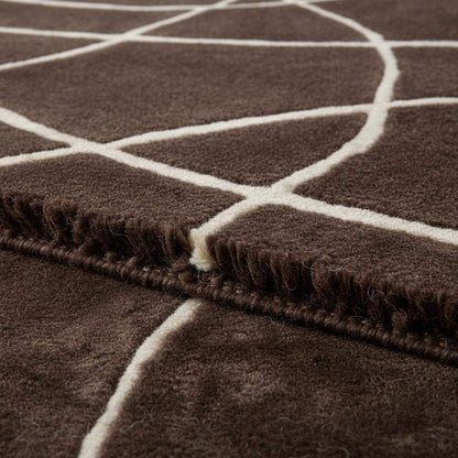 Brown Modern Geometric Area Rug – Chocolate & Cream Abstract Line Carpet for Living Room, Bedroom, Neutral Home Decor, Soft Minimalist Rug