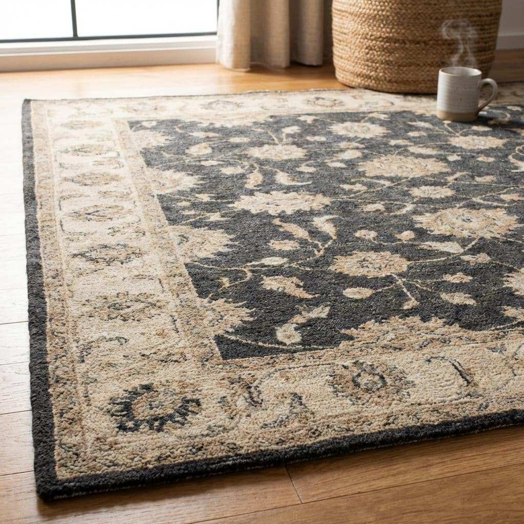 Charcoal Floral Persian Style Area Rug for Living Room __etsy:7603906980