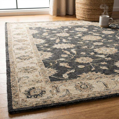 Charcoal Floral Persian Style Area Rug for Living Room __etsy:7603906980
