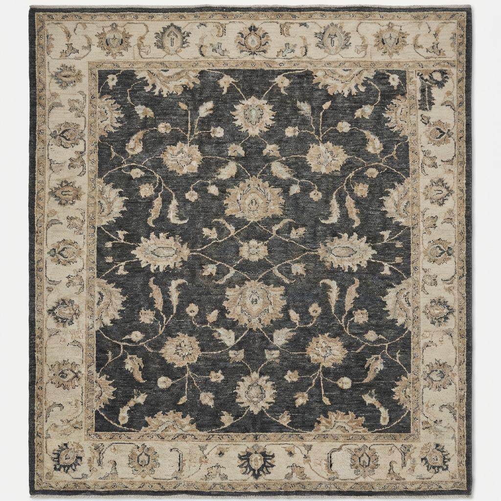 Traditional floral border detail on charcoal Persian style rug __etsy:7603896908
