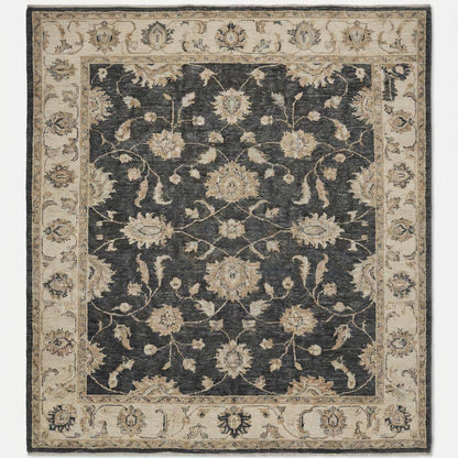 Traditional floral border detail on charcoal Persian style rug __etsy:7603896908