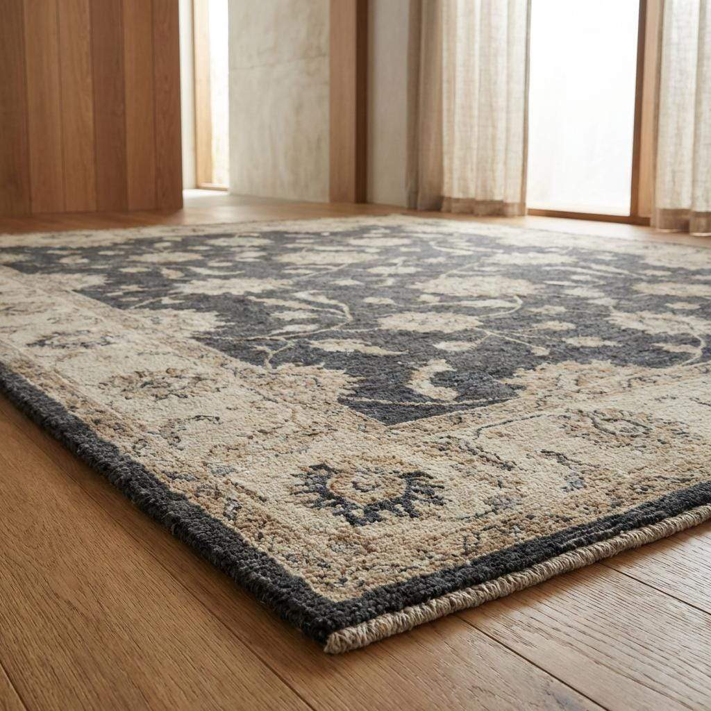 Charcoal Floral Persian Style Area Rug for Living Room __etsy:7651853401