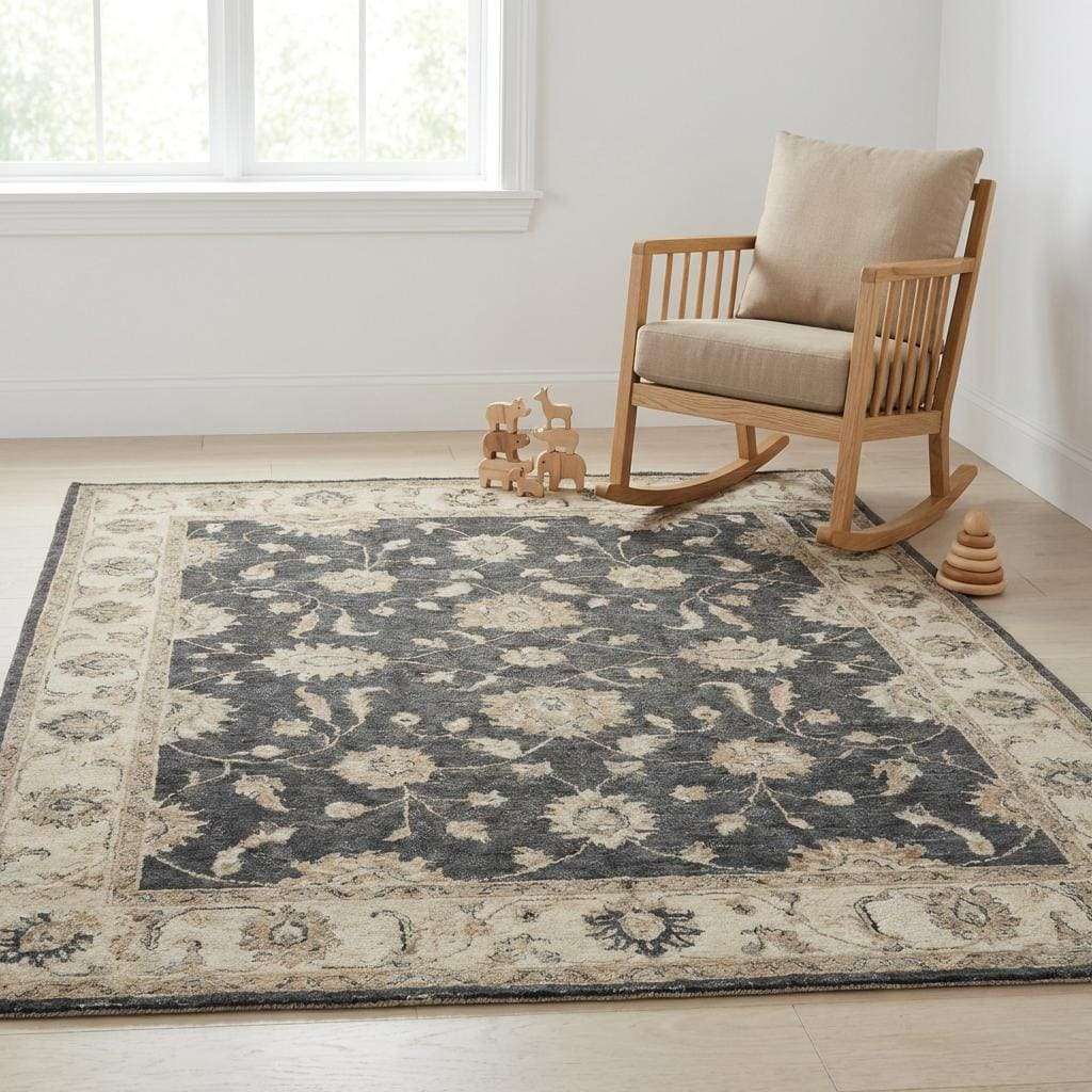 Charcoal Floral Persian Style Area Rug for Living Room __etsy:7651853405
