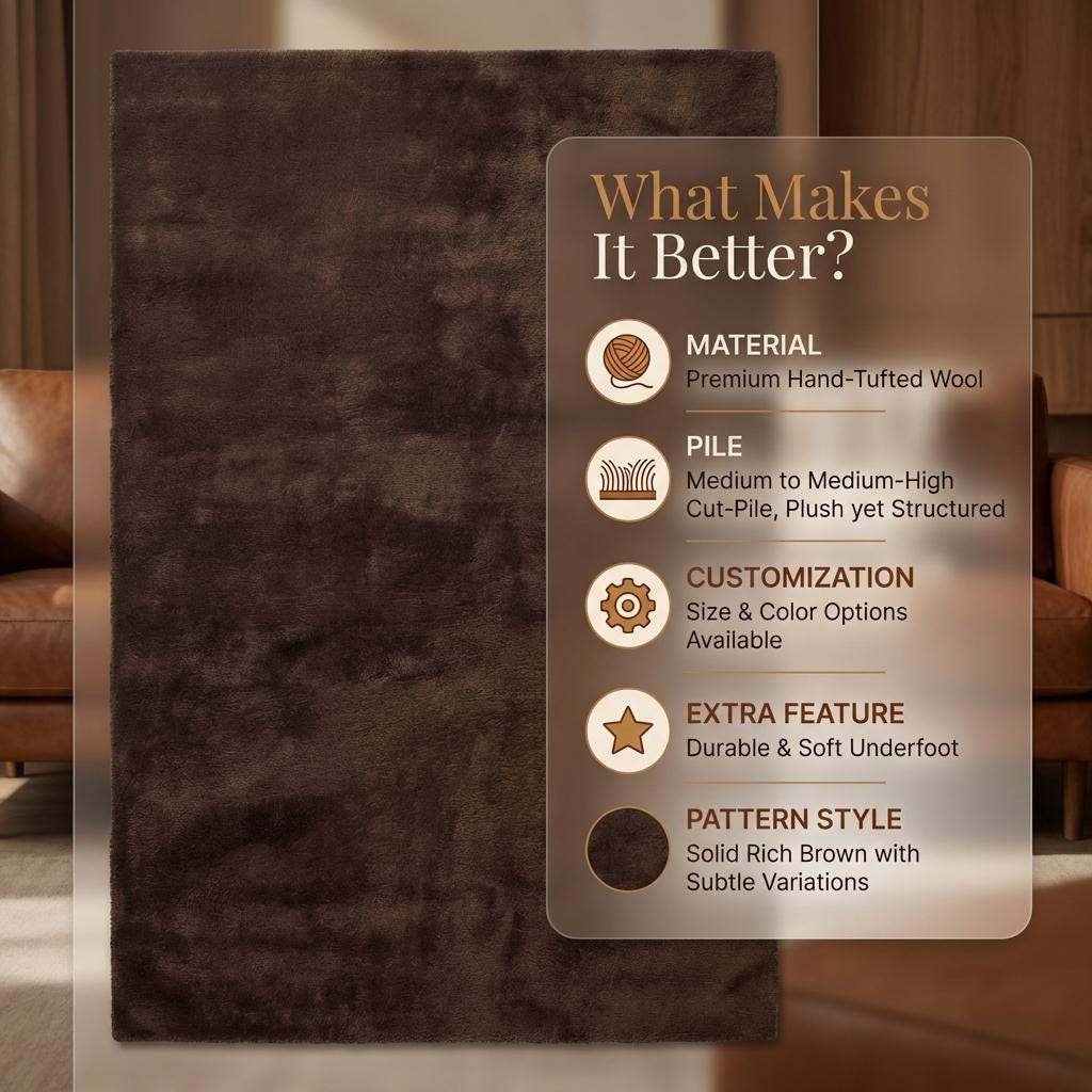 Chocolate Brown Hand Tufted Plush Area Rug Soft Modern Carpet for Living Room Minimalist Bedroom Floor Decor Rug __etsy:7855847862