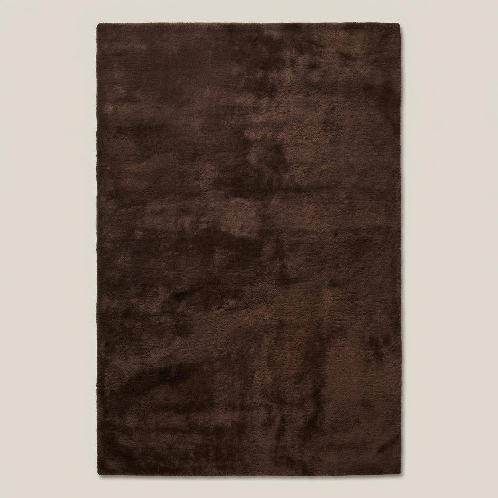 Dark brown modern area rug on wooden floor with clean soft surface and subtle shading __etsy:7903806385