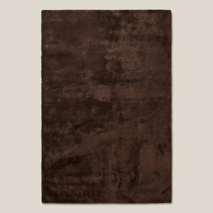 Dark brown modern area rug on wooden floor with clean soft surface and subtle shading __etsy:7903806385