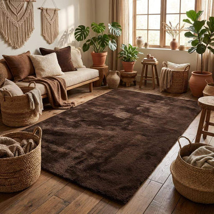 Minimalist room setup featuring soft plush carpet rug with low profile design __etsy:7855847776