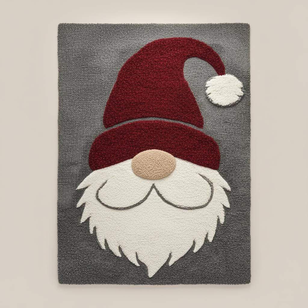 Hand-tufted Christmas Gnome Rug with plush texture and festive Santa gnome design, 4x6 feet cozy holiday area rug