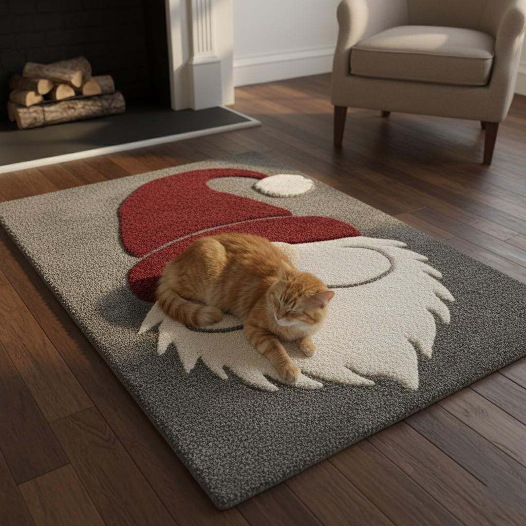 Hand-tufted Christmas Gnome Rug with plush texture and festive Santa design for cozy holiday decor