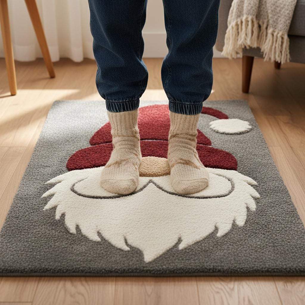 Hand-tufted Christmas Gnome Rug with plush texture and festive Santa gnome design, 4x6 feet holiday area rug with non-slip backing for cozy winter decor